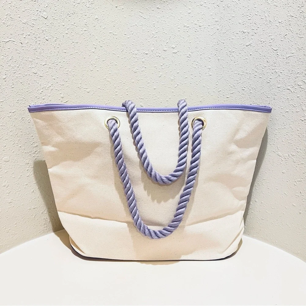 Victoria’s Secret Canvas Cream Lavender Tote Bag OS NWT